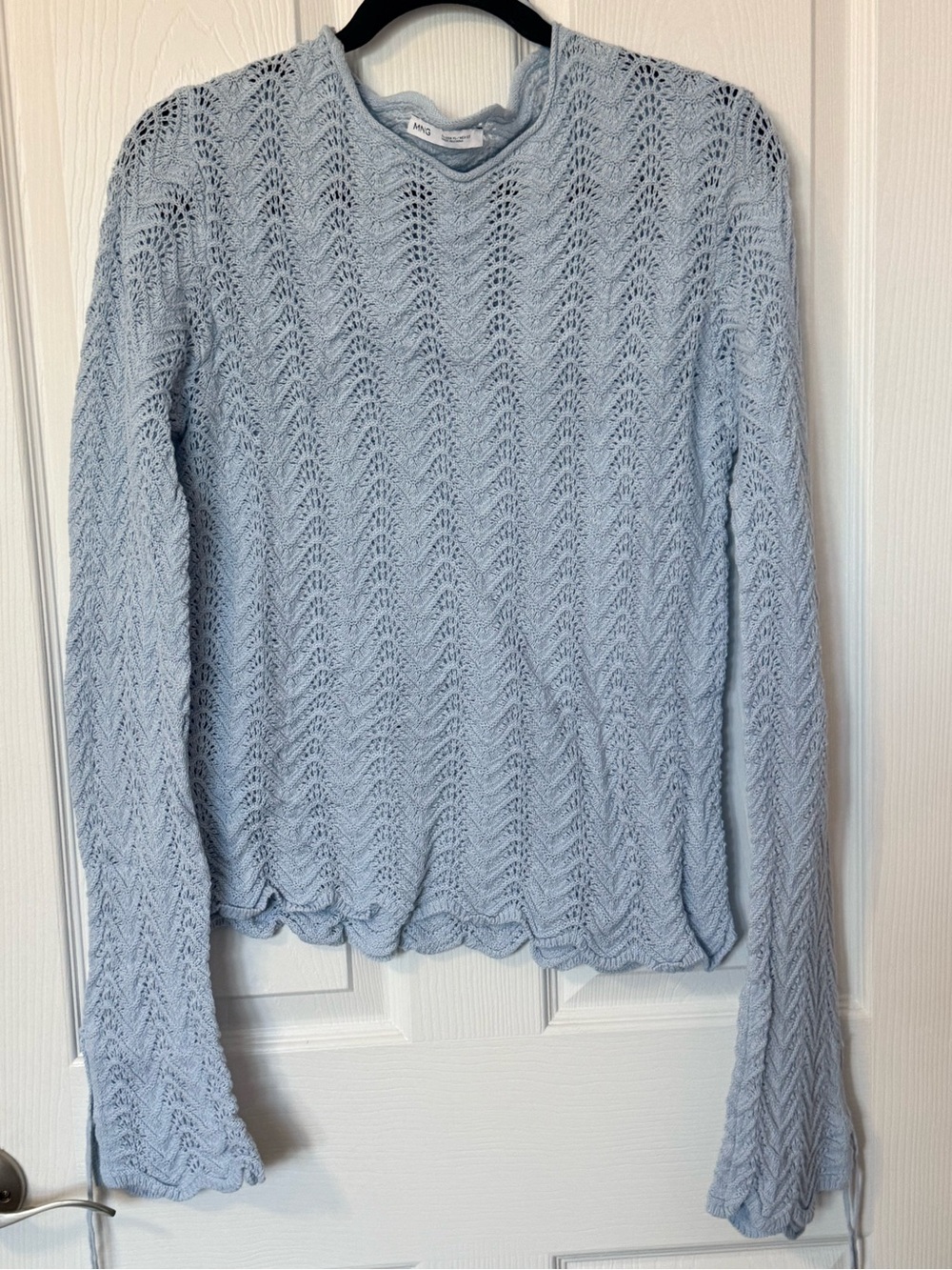 Mango Pale Blue Open-Work Crewneck Sweater